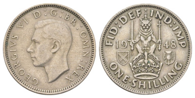 Великобритания 1 шиллинг 1948 Георг VI (1936-1952), Шотландский герб KM 864, Spink 4104 медно-никель 4624-443