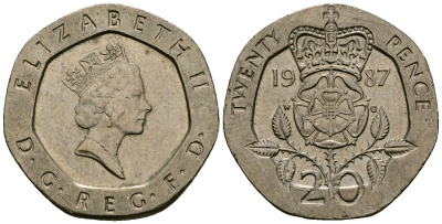 Великобритания 20 пенсов 1987 Елизавета II (1952-2022) KM 939, Spink 4361 (G2) медно-никель 4167-1257