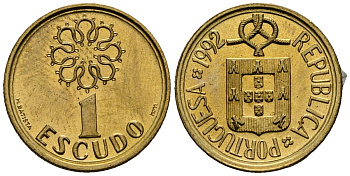 Португалия 1 эскудо 1992 KM 631 никель латунь 4164-1067