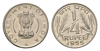 Индия 1/4 рупии 1955 KM 5.3 никель UNC 4687-1236