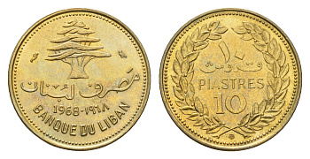 Ливан 10 пиастров 1968 KM 26 никель латунь UNC 4674-1136