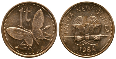 Папуа-Новая Гвинея 1 тойя 1984 бабочка KM 1 бронза UNC 4608-967