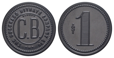 Чили, Кармен Баджо (Carmen Bajo), Посо-Альмонте шахтерский жетон с Селитряного рудника для покупки в местных магазинах, номиналом в 1 песо 1880-1920 диаметр 34,5 мм, вес 3,18 гр Espinosa 65.9 эбонит (черный) 1094-11-61