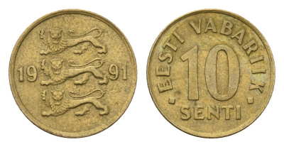 Эстония 10 сентов 1991 KM 22 латунь 4696-125