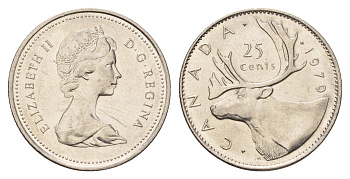 Канада 25 центов 1979 Елизавета II (1952-2022), олень KM 74 никель UNC 4688-511