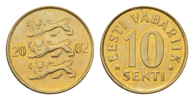 Эстония 10 сентов 2002 KM 22 латунь UNC 4627-734