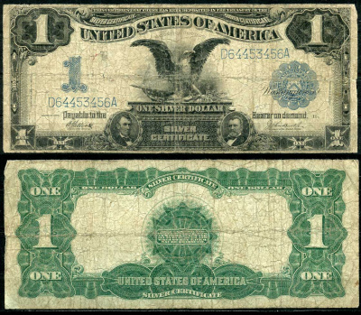 США 1 доллар 1899 серебряный сертификат, голубая серия, подпись ELLIOT-BURKE Pick 338 бумага 451-155-1