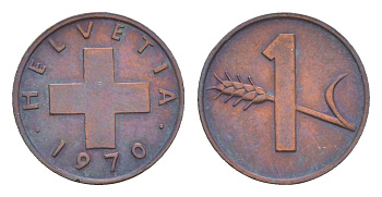 Швейцария 1 раппен 1970 KM 46 бронза UNC 4532-337