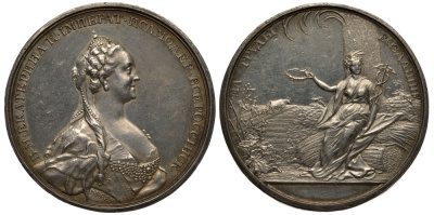 Россия медаль до 1768 Вольное экономическое общество, за труды воздаяние, 39,2 мм, 34,1 гр Дьяков 142.8 R1 серебро 10-005-64