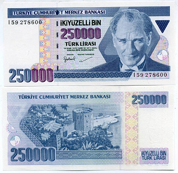 ТУРЦИЯ 250000 ЛИР 1998 ПРЕЗИДЕНТ КЕМАЛЬ АТАТЮРК Pick 211 бумага UNC (ПРЕСС) 7485-52-3-2