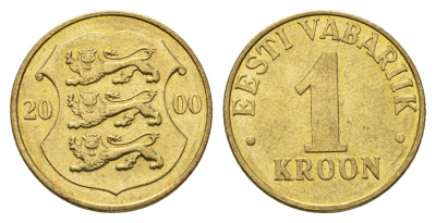 Эстония 1 крона 2000 KM 35 латунь aUNC 4688-655