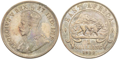 Британская Восточная Африка 1 шиллинг 1922 Георг V (1910-1936) KM 21 серебро 76-613