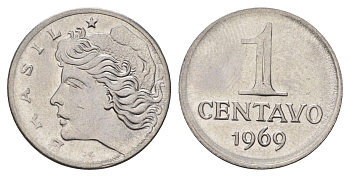Бразилия 1 сентаво 1969 KM 575.2 нержавеющая сталь UNC 218-837