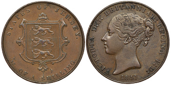 Джерси 1/13 шиллинга 1841 Виктория (1837-1901), большой формат, первый год KM 3 медь 650-222