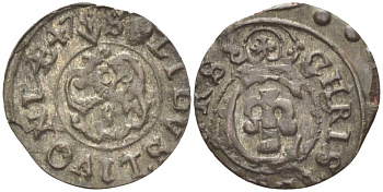 Ливония 1 солид (шелаг, шиллинг) 1647 КОРОЛЕВА КРИСТИНА (1632-1654), ШВЕДСКАЯ ОККУПАЦИЯ, ВЕС 0,49 ГР. KM 2 серебро 1517-1032