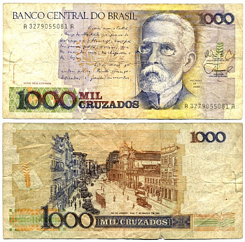 БРАЗИЛИЯ 1000 КРУЗАДО 1988 ПОДПИСЬ 26 Pick 213b бумага 7203-94-2