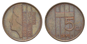 Нидерланды 5 центов 1991 Беатрикс (1980-2013) KM 202 бронза 4611-1244