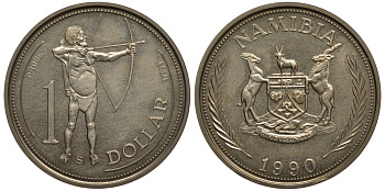 Намибия 1 доллар 1990 абориген, PROBA, ESSAI, тираж 1000 экземпляров KM E3 медно-никель UNC 5010-644