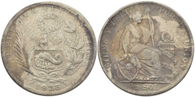 Перу 1/2 соля 1928 LIMA KM 216 серебро 5010-1023