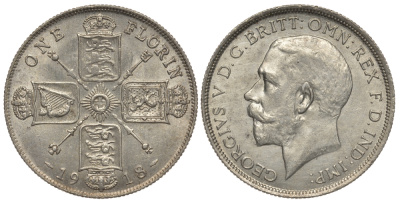 Великобритания 2 шиллинга = 1 флорин 1918 Георг V (1910-1936) KM 817, Spink 4012 серебро UNC 1082-1-62