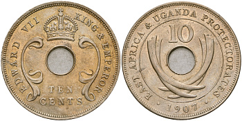Британская Восточная Африка и Уганда 10 центов 1907 Эдуард VII (1902-1910) KM 8 медно-никель  aUNC  11-312-42