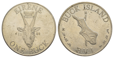 Остров Бак (Британские Виргинские острова) 1 бак 1961 тираж 350 экземпляров X Tn5 медно-никель 1521-944