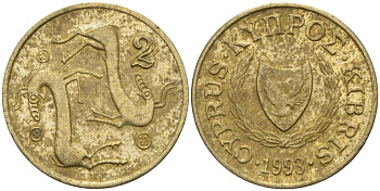 Кипр 2 цента 1993 KM 54.3 никель латунь 4174-1257