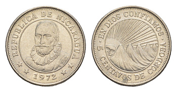 Никарагуа 5 сентаво 1972 KM 24.2a сталь плакированная никелем UNC 4640-958