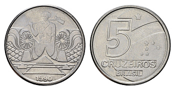 Бразилия 5 крузейро 1990 фермер KM 618 нержавеющая сталь 4142-1016
