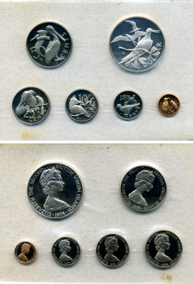 Британские Виргинские острова набор из 6 монет 1974 в оригинальной коробке, сертификат, запайка PROOF 00-00