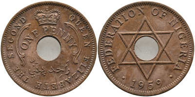 Нигерия 1 пенни 1959 Елизавета II (1952-), Британский протекторат KM 2 бронза 51-1833