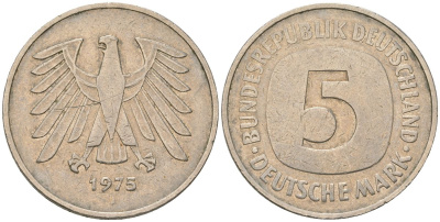 ФРГ 5 марок 1975 j KM 140.1 медно-никель 4557-644