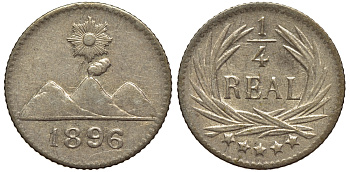Гватемала 1/4 реала 1896 5 звезд, Испанское правление KM 162 серебро 116-913