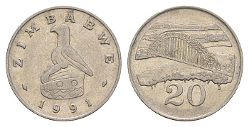 Зимбабве 20 центов 1991 мост Бирченоу KM 4 медно-никель 4656-735