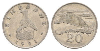 Зимбабве 20 центов 1991 мост Бирченоу KM 4 медно-никель 4656-735