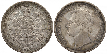 САКСОНИЯ 1 ТАЛЕР 1867 B, ИОГАНН (1854-18736) KM 1214, Jaeger 126 F, AKS 137 V, Kahnt 470c серебро 413-4542