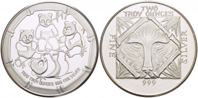 Китай 2 тройские унции ND четыре панды, арт композиция серебро PROOF 11-124-23