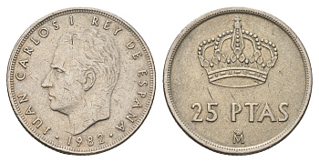 Испания 25 песет 1982 M, Хуан Карлос I (1975-2014) KM 824 медно-никель 4633-631