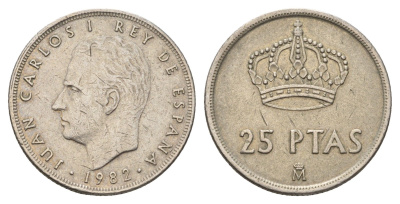 Испания 25 песет 1982 M, Хуан Карлос I (1975-2014) KM 824 медно-никель 4633-631