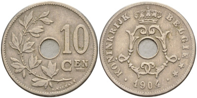 Бельгия 10 сантимов 1904 BELGIE KM 52 медно-никель 4143-545