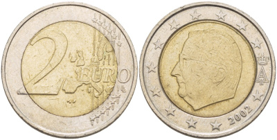 БЕЛЬГИЯ 2 ЕВРО 2002 АЛЬБЕРТ II KM 231 биметалл 4543-344