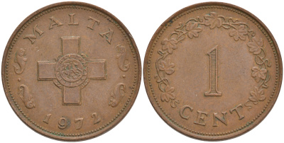 Мальта 1 цент 1972 KM 8 бронза 4546-714