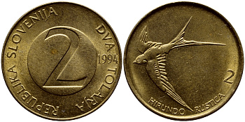 Словения 2 толара 1994 ласточка KM 5 никель латунь 85-611
