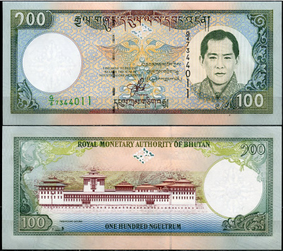 Бутан 100 нгултрумов ND (2000) Джигме Сингье Вангчук, монастырь Ташичо-дзонг Pick 25 a  бумага  UNC (пресс) 448-75-3