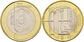 Словения 3 евро 2010 Любляна - всемирная столица книги KM 95 биметалл UNC M7-08