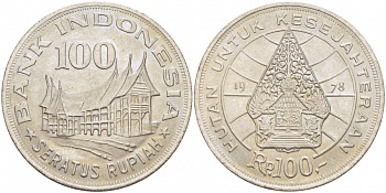 Индонезия 100 рупий 1978 хижина Минангкабау, легендарное дерево жизни KM 42 медно-никель UNC 3457-134