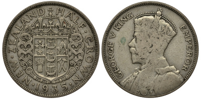 Новая Зеландия 1/2 кроны 1935 Георг V (1910-1936) KM 5 серебро 272-933