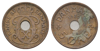 Дания 5 эре 1939 N, Кристиан X (1912-1947) KM 828 бронза 4700-852