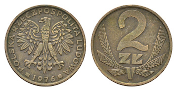 Польша 2 злотых 1976 Y 80.1 латунь 4685-1161