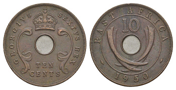 Британская Восточная Африка 10 центов 1950 Георг VI (1936-1952) KM 34 бронза 97-811